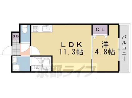阪急電鉄嵐山線 上桂駅 徒歩15分 5階建 築2年(1LDK/2階)の間取り写真