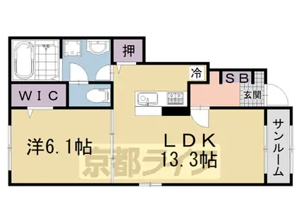 京都市東西線 東野駅(京都) 徒歩13分 2階建 築3年(1LDK/1階)の間取り写真