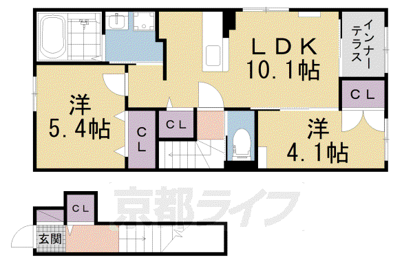 近鉄京都線 大久保駅(京都) 徒歩5分 2階建 築3年(2LDK/2階)の間取り写真