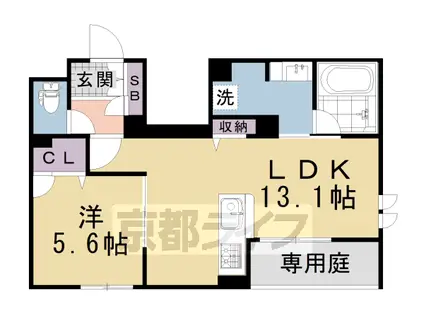 近鉄京都線 竹田駅(京都) 徒歩4分 4階建 築2年(1LDK/1階)の間取り写真