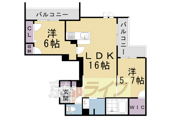 近鉄京都線 竹田駅(京都) 徒歩4分 4階建 築3年(2LDK/3階)の間取り写真