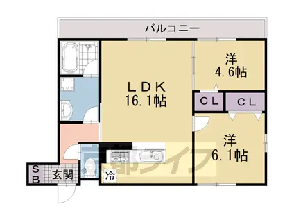 京都市東西線 東野駅(京都) 徒歩7分 3階建 築3年(2LDK/2階)の間取り写真