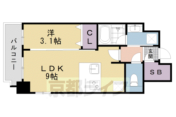 東海道本線 西大路駅 徒歩10分 6階建 築3年(1LDK/6階)の間取り写真