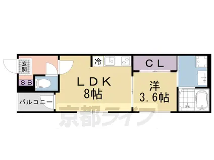 京都市東西線 醍醐駅(京都) 徒歩6分 3階建 築3年(1LDK/1階)の間取り写真