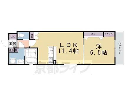 京都市烏丸線 五条駅(京都市営) 徒歩4分 3階建 築2年(1LDK/2階)の間取り写真