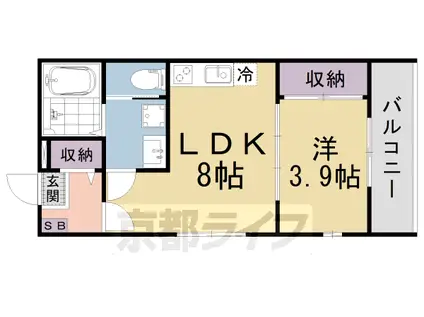 京都市東西線 椥辻駅 徒歩8分 3階建 築3年(1LDK/2階)の間取り写真