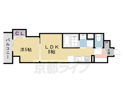 東海道本線 西大路駅 徒歩15分 6階建 築2年(1LDK/4階)の間取り写真