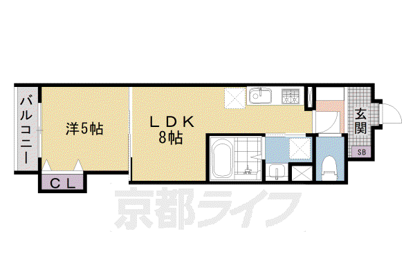 東海道本線 西大路駅 徒歩15分 6階建 築3年(1DK/6階)の間取り写真