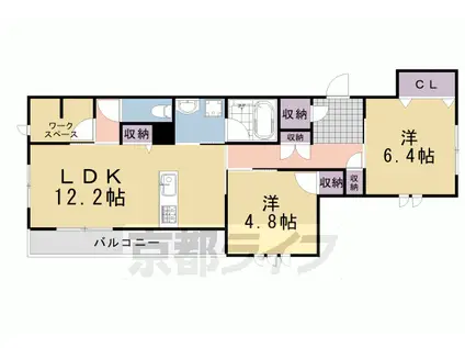 阪急電鉄嵐山線 上桂駅 徒歩14分 3階建 築3年(2LDK/3階)の間取り写真