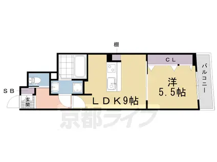 近鉄京都線 伏見駅(京都) 徒歩3分 5階建 築2年(1LDK/5階)の間取り写真