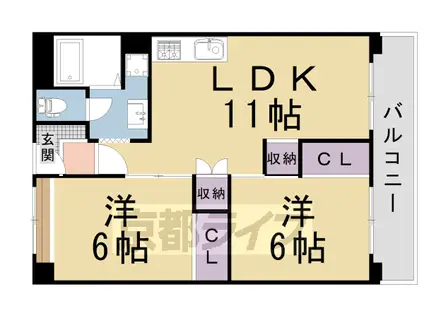 近鉄京都線 向島駅 徒歩15分 11階建 築46年(2LDK/2階)の間取り写真