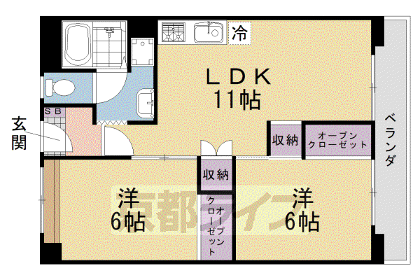 近鉄京都線 向島駅 徒歩15分 11階建 築47年(2LDK/6階)の間取り写真