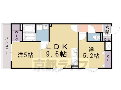 クリエオーレ観月橋(2LDK/1階)の間取り写真