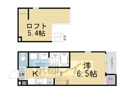 ハーモニーテラス伏見稲荷(ワンルーム/2階)の間取り写真
