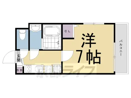 近鉄京都線 東寺駅 徒歩4分 3階建 築2年(1K/1階)の間取り写真