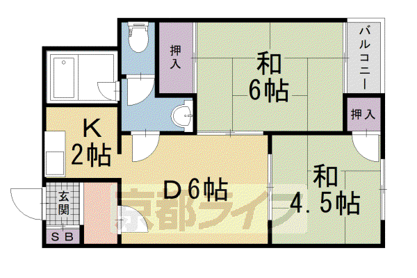 京都市烏丸線 丸太町駅(京都市営) 徒歩3分 6階建 築57年(2DK/5階)の間取り写真