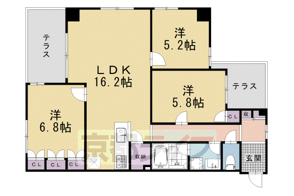 京都市烏丸線 丸太町駅(京都市営) 徒歩4分 4階建 築2年(3LDK/1階)の間取り写真