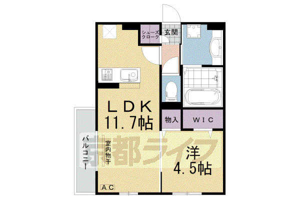 奈良線 六地蔵駅(JR) 徒歩5分 3階建 築3年(1LDK/1階)の間取り写真