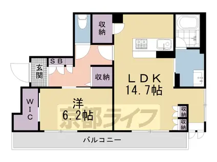 京都市東西線 二条城前駅 徒歩7分 3階建 築2年(1LDK/3階)の間取り写真