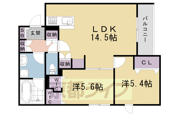 阪急電鉄京都線 西院駅(阪急) 徒歩11分 4階建 築3年(2LDK/2階)の間取り写真