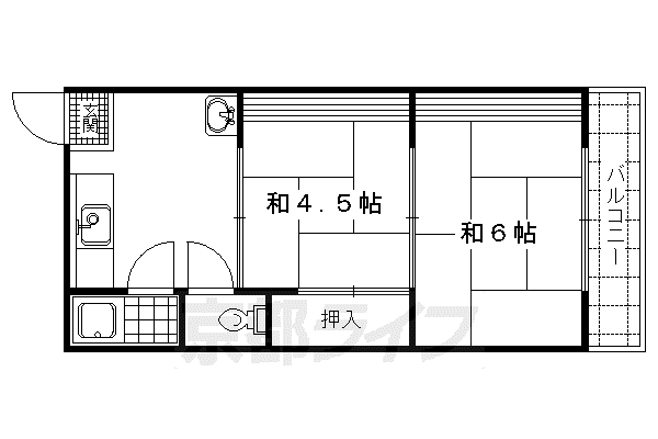 京都市烏丸線 北山駅(京都) 徒歩20分 2階建 築49年(2DK/2階)の間取り写真