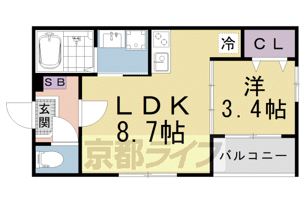 京都市東西線 小野駅(京都) 徒歩3分 3階建 築3年(1LDK/1階)の間取り写真