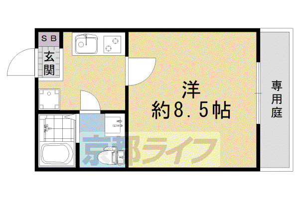 京阪電気鉄道宇治線 観月橋駅 徒歩4分 2階建 築3年(1K/1階)の間取り写真