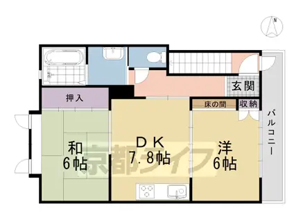 京阪電気鉄道京阪線 丹波橋駅 徒歩8分 3階建 築29年(2DK/3階)の間取り写真