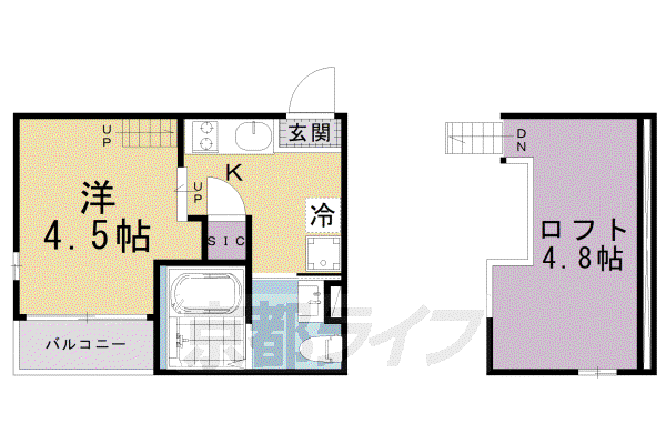 近鉄京都線 東寺駅 徒歩5分 2階建 築5年(1K/2階)の間取り写真