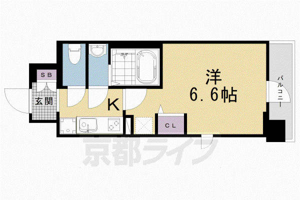 東海道本線 京都駅 徒歩5分 9階建 築3年(1K/8階)の間取り写真