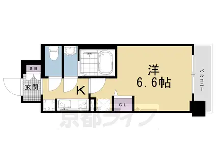 東海道本線 京都駅 徒歩6分 9階建 築2年(1K/2階)の間取り写真