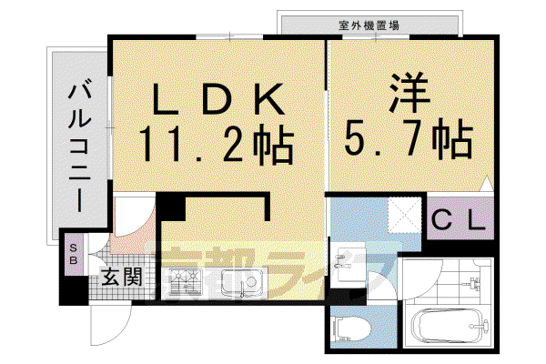山陰本線 円町駅 徒歩4分 3階建 築2年(1LDK/2階)の間取り写真