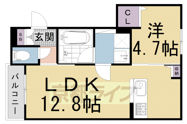 山陰本線 円町駅 徒歩4分 3階建 築2年(1LDK/2階)の間取り写真