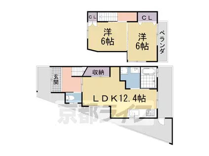叡山電鉄 一乗寺駅 徒歩3分 2階建 築56年(2LDK)の間取り写真