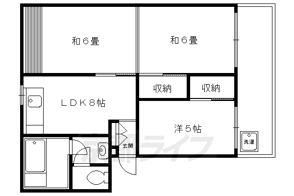 京都市烏丸線 今出川駅 徒歩1分 4階建 築53年(3DK/1階)の間取り写真