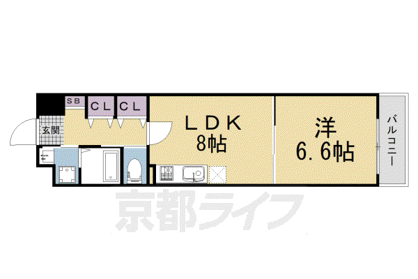 京都市烏丸線 丸太町駅(京都市営) 徒歩15分 4階建 築9年(1LDK/3階)の間取り写真