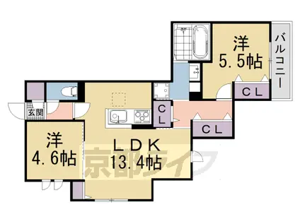 叡山電鉄 一乗寺駅 徒歩10分 2階建 築1年(2LDK/1階)の間取り写真