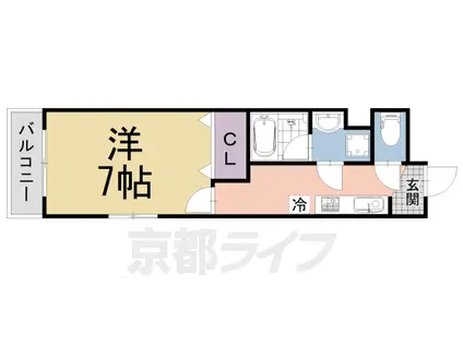 京阪電気鉄道宇治線 観月橋駅 徒歩7分 3階建 築1年(1K/3階)の間取り写真