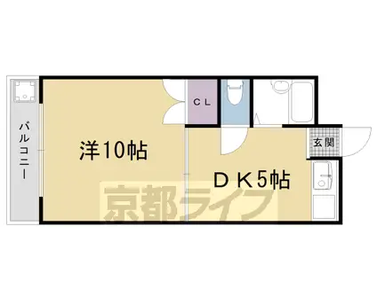山陰本線 嵯峨嵐山駅 徒歩10分 5階建 築33年(1DK/2階)の間取り写真