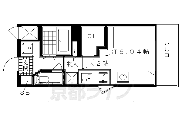 DETOM-1衣笠(1K/4階)の間取り写真