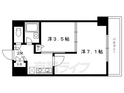 京福北野線 北野白梅町駅 徒歩23分 7階建 築32年(2K/3階)の間取り写真