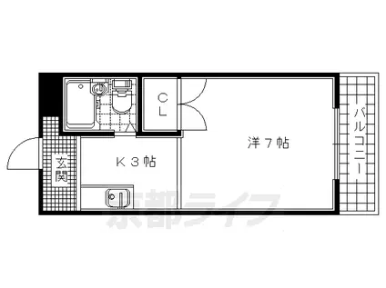 近鉄京都線 伊勢田駅 徒歩3分 4階建 築38年(1K/2階)の間取り写真