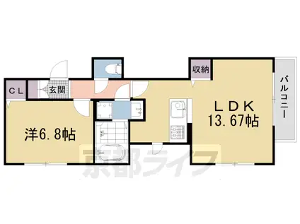 叡山電鉄 茶山・京都芸術大学駅 徒歩5分 3階建 築3年(1LDK/1階)の間取り写真