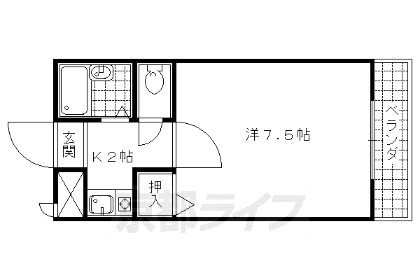 京都市東西線 御陵駅 徒歩19分 3階建 築30年(1K/3階)の間取り写真