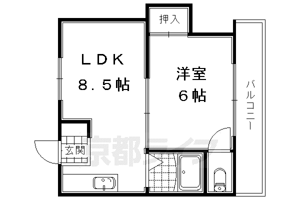京阪電気鉄道京阪線 淀駅 徒歩8分 4階建 築41年(1LDK/1階)の間取り写真