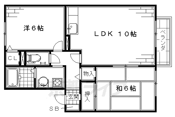 近鉄京都線 竹田駅(京都) 徒歩10分 2階建 築26年(2LDK/2階)の間取り写真