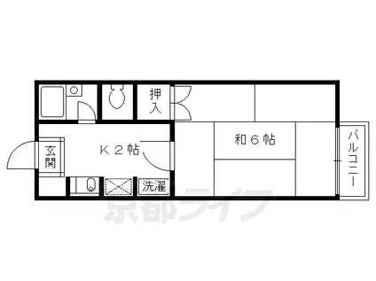 近鉄京都線 伏見駅(京都) 徒歩4分 2階建 築40年(1K/1階)の間取り写真