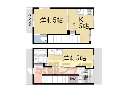 京都市東西線 東野駅(京都) 徒歩17分 2階建 築45年(2K)の間取り写真