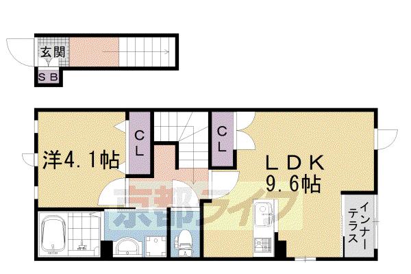 阪急電鉄京都線 西京極駅 徒歩6分 2階建 築3年(1LDK/1階)の間取り写真