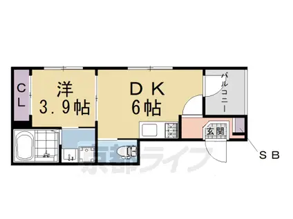 近鉄京都線 伏見駅(京都) 徒歩6分 3階建 築2年(1DK/2階)の間取り写真